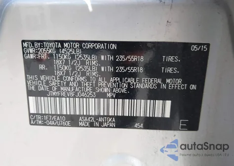 2015 Toyota Rav4 Limited from USA, damaged, VIN JTMYFREV8FJ046253